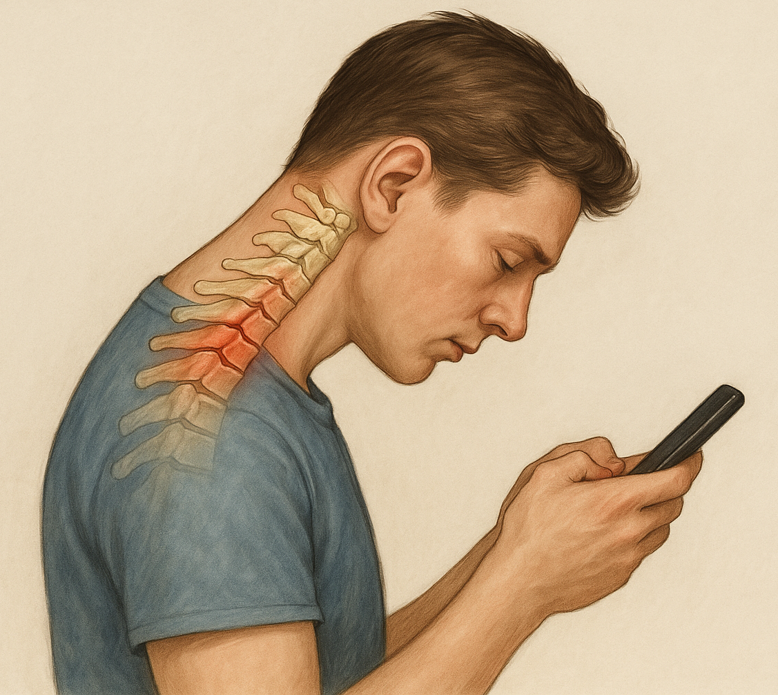 Text neck sendromu — uzun süre ekrana bakmaktan kaynaklı modern boyun ağrısı
